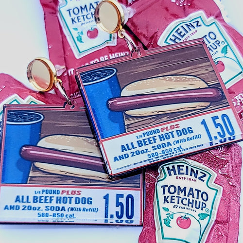 $1.50 Hot Dog and Drink Combo Dangle Earrings