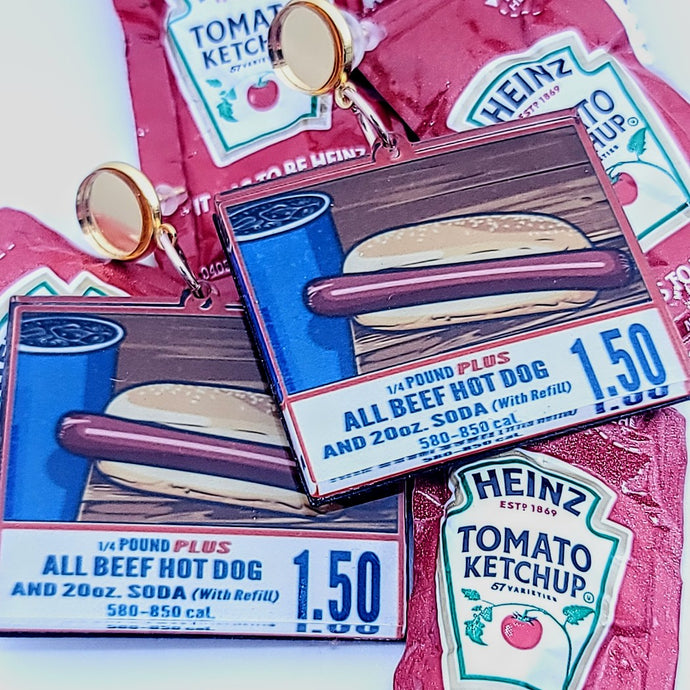 $1.50 Hot Dog and Drink Combo Dangle Earrings