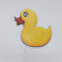 Glossy yellow rubber ducky vinyl sticker with orange beak, 3 inch waterproof design for laptops and waterbottles