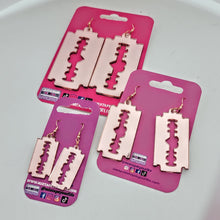 Love Hurts Mirrored Heart Razor Blades Dangle Earrings
