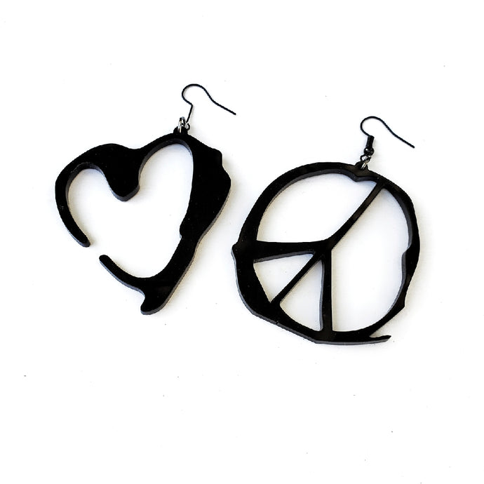 Heart and Peace Symbol Earrings