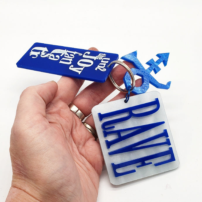 RAVE acrylic laser cut keychain