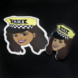 Lady Cab Driver Acrylic Pin + Sticker
