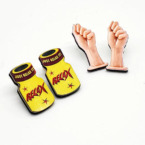 Relax Poppers Bottle and Fister Stud Earrings