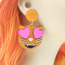 Orange Cat Heart Eyes Emoji Dangle Earrings